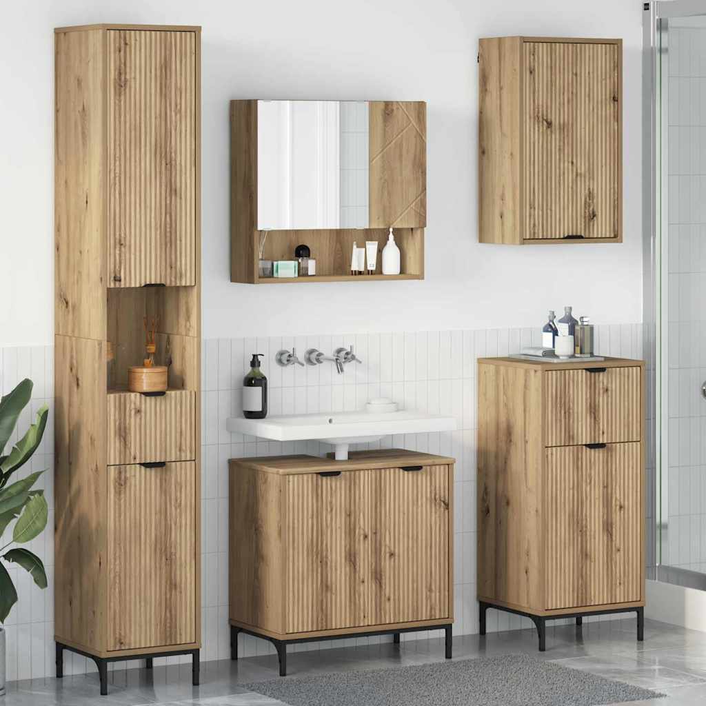 vidaXL Badkamermeubelset met lade Wit Engineered hout, Metaal
