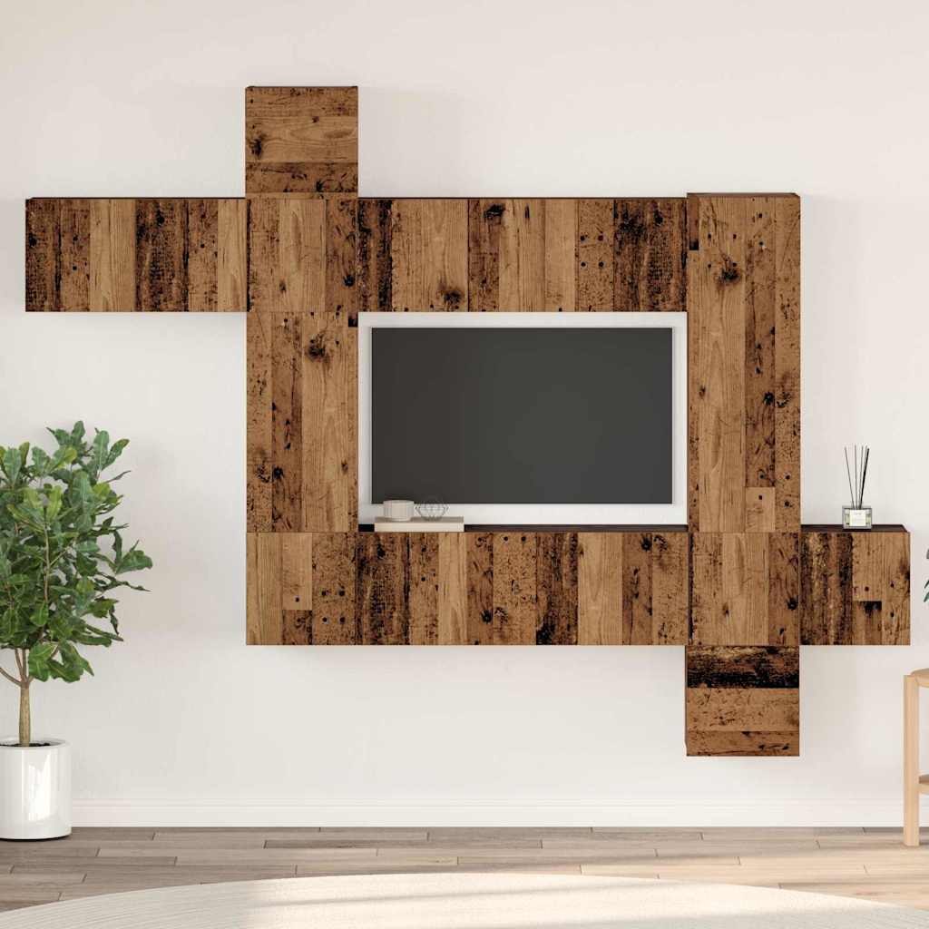 vidaXL 9-delig Tv-meubelset wandmontage bewerkt hout artisanaal eiken
