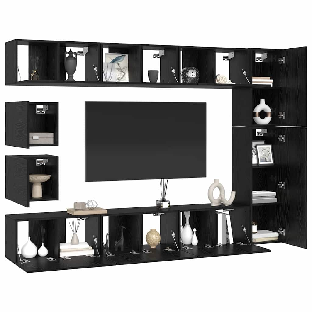 vidaXL 9-delig Tv-meubelset wandmontage bewerkt hout artisanaal eiken