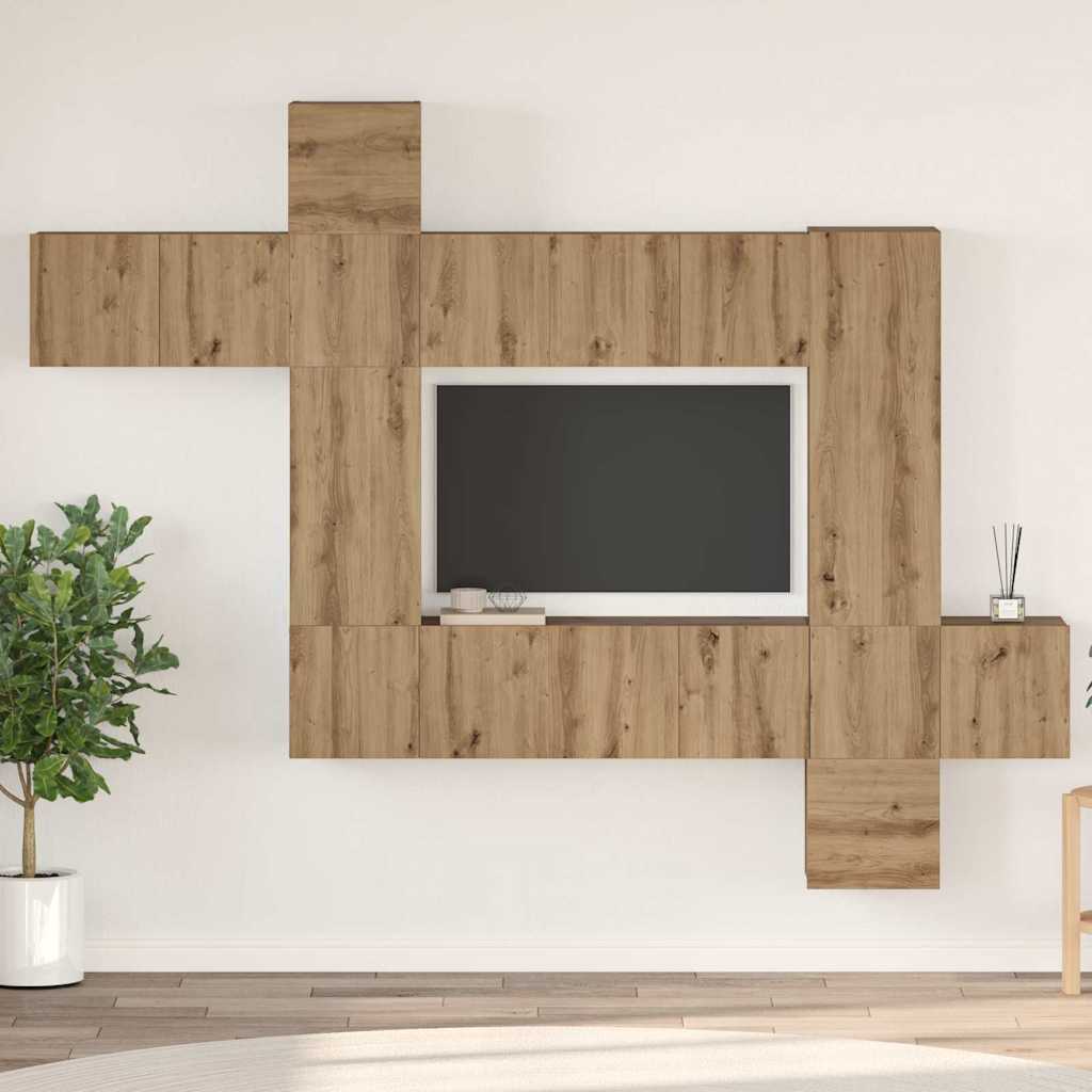vidaXL 9-delig Tv-meubelset wandmontage bewerkt hout artisanaal eiken