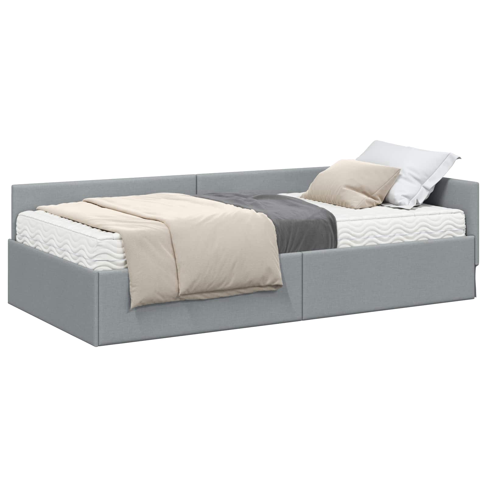 vidaXL Hoekbedframe met Matras Anders 2 pcs Lichtgrijs Stof