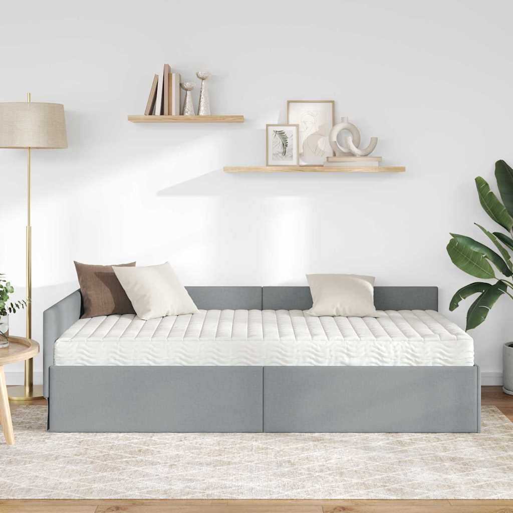 vidaXL Hoekbedframe met Matras Anders 2 pcs Lichtgrijs Stof