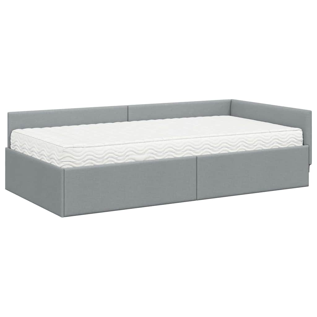 vidaXL Hoekbedframe met Matras Anders 2 pcs Lichtgrijs Stof