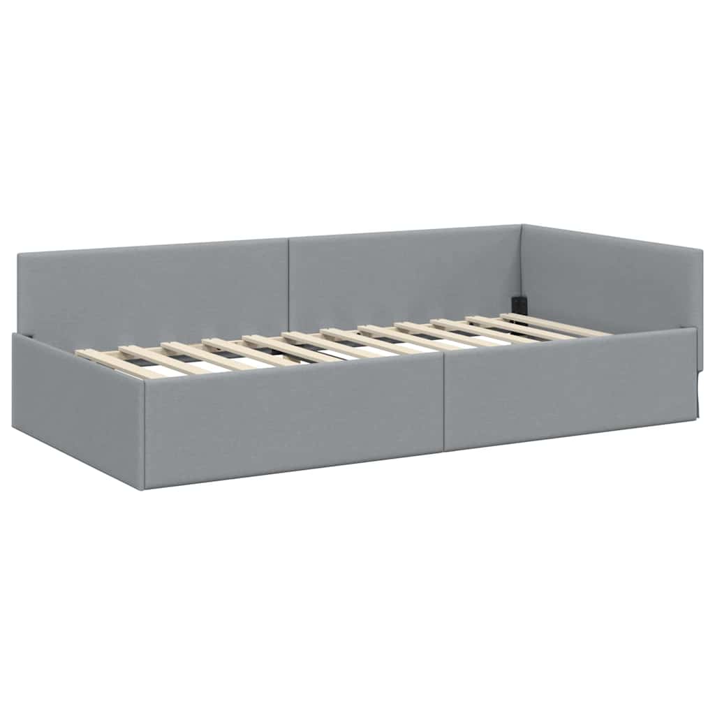 vidaXL Hoekbedframe met Matras Anders 2 pcs Lichtgrijs Stof