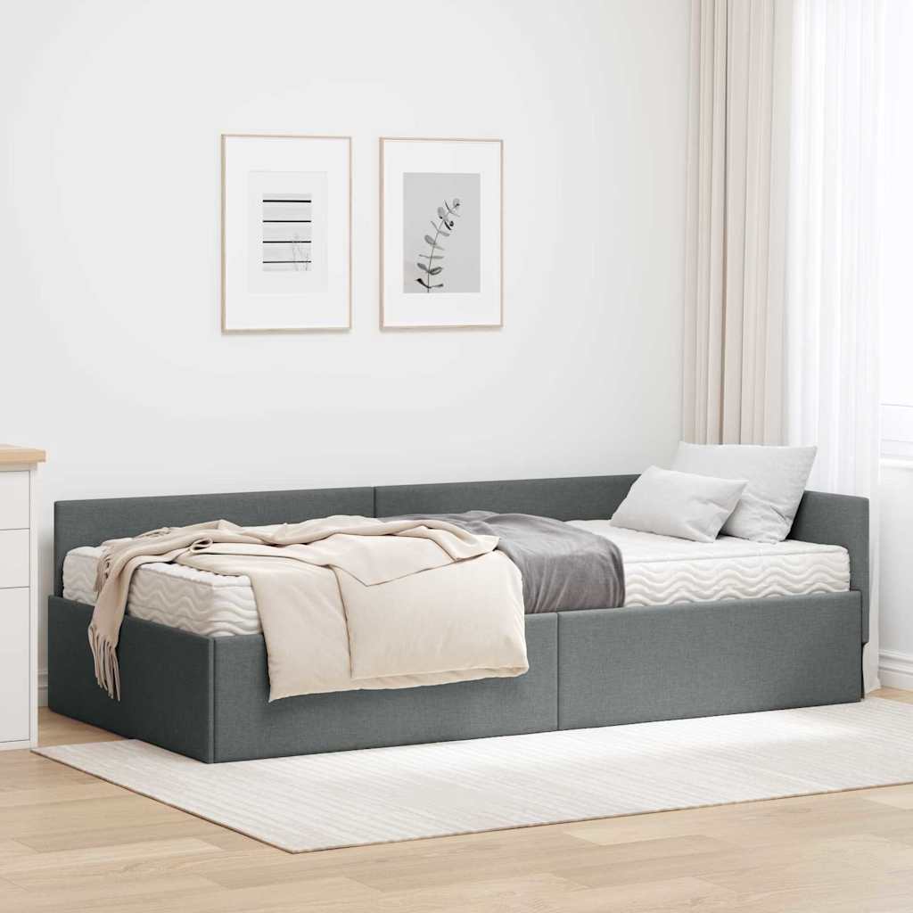 vidaXL Hoekbedframe met Matras Anders 2 pcs Lichtgrijs Stof
