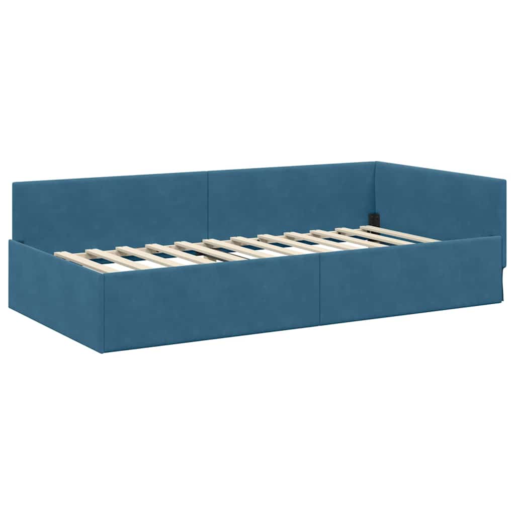 vidaXL Hoekbedframe met Matras Anders 2 pcs Blauw Fluweel