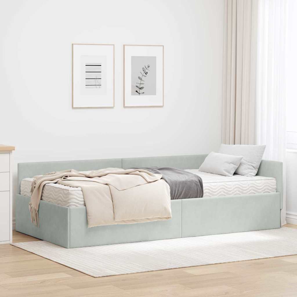 vidaXL Hoekbedframe met Matras Anders 2 pcs Blauw Fluweel