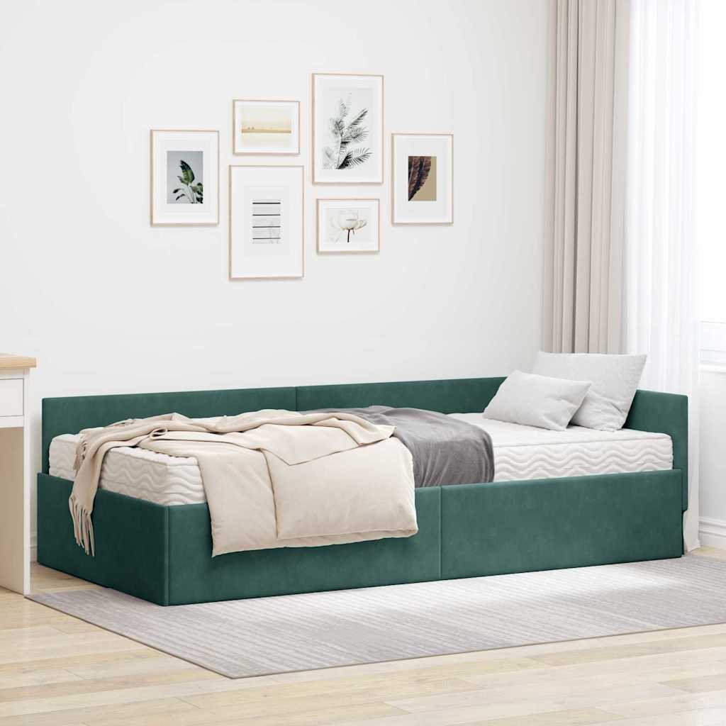 vidaXL Hoekbedframe met Matras Anders 2 pcs Blauw Fluweel