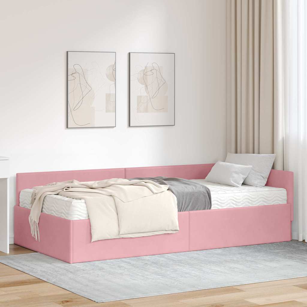 vidaXL Hoekbedframe met Matras Anders 2 pcs Blauw Fluweel