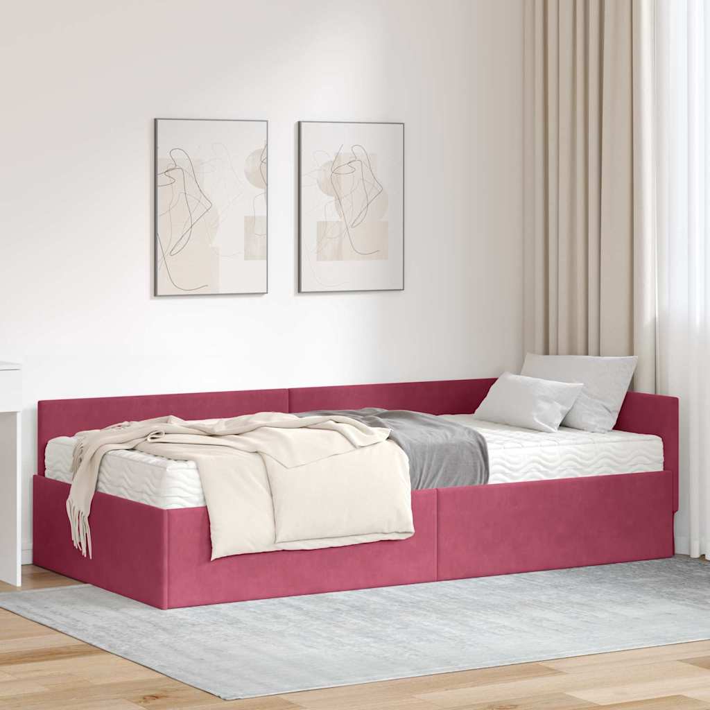 vidaXL Hoekbedframe met Matras Anders 2 pcs Blauw Fluweel