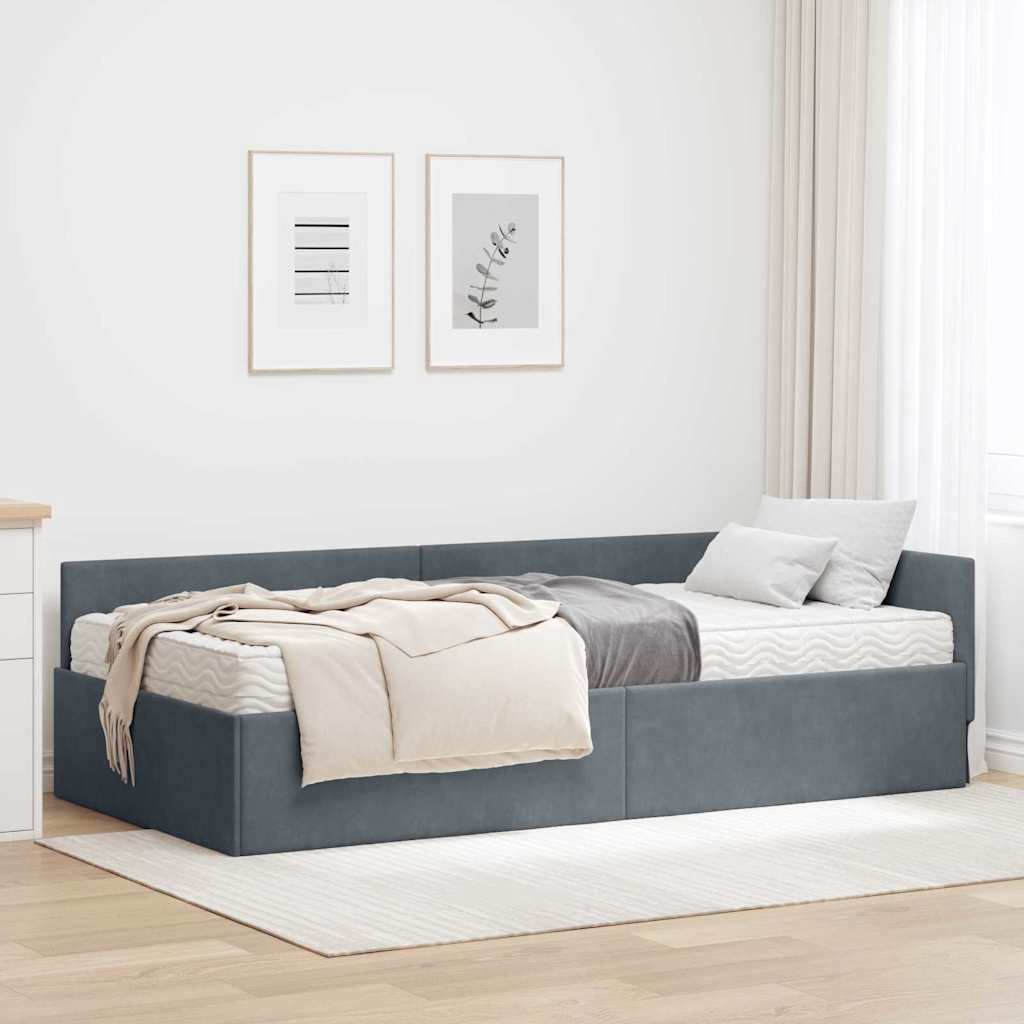 vidaXL Hoekbedframe met Matras Anders 2 pcs Blauw Fluweel