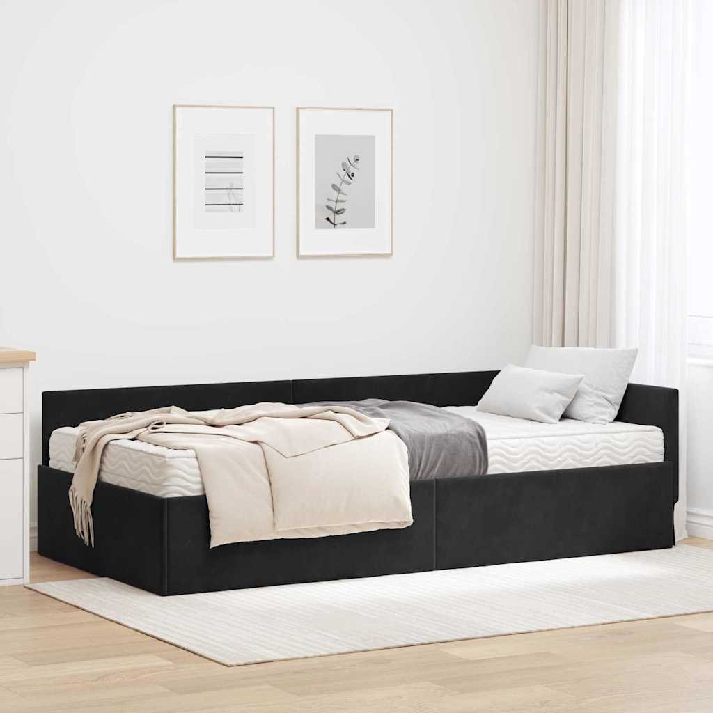 vidaXL Hoekbedframe met Matras Anders 2 pcs Blauw Fluweel