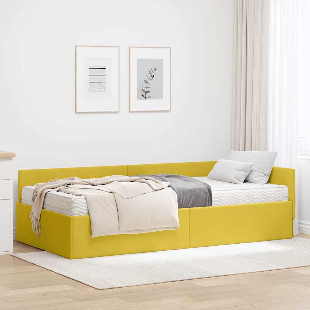 vidaXL Hoekbedframe met Matras Anders 2 pcs Blauw Fluweel