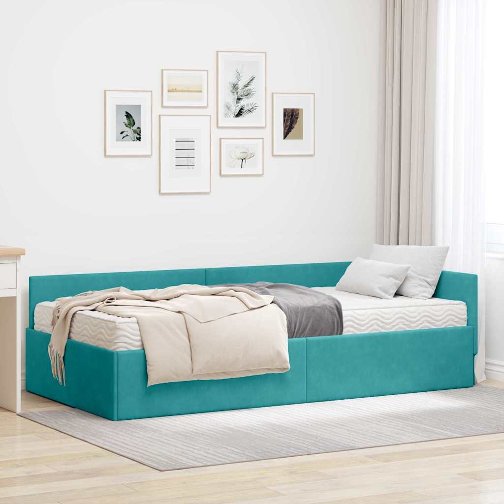 vidaXL Hoekbedframe met Matras Anders 2 pcs Blauw Fluweel
