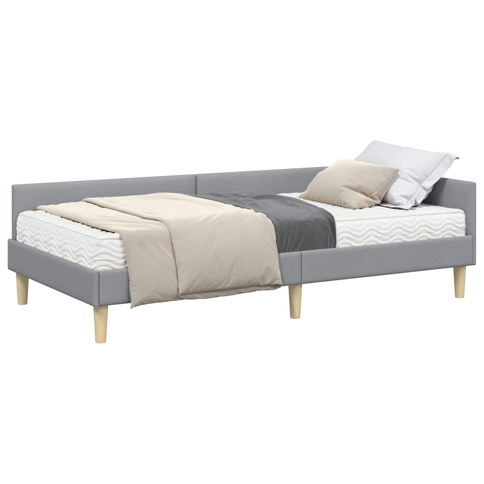 vidaXL Hoekbedframe met Matras Anders 2 pcs Lichtgrijs Stof