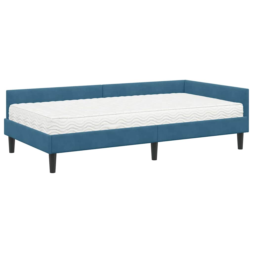 vidaXL Hoekbedframe met Matras Anders 2 pcs Blauw Fluweel
