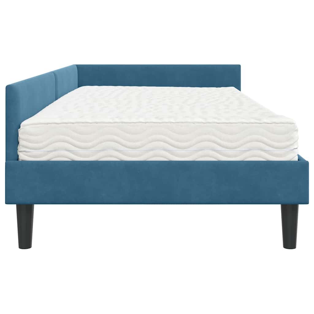 vidaXL Hoekbedframe met Matras Anders 2 pcs Blauw Fluweel