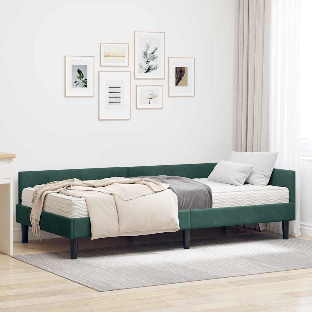 vidaXL Hoekbedframe met Matras Anders 2 pcs Blauw Fluweel