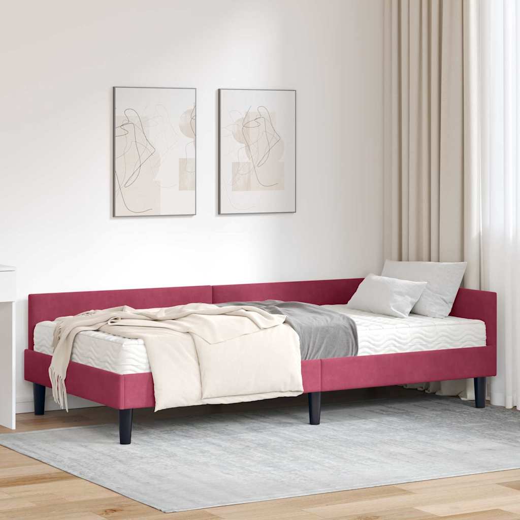 vidaXL Hoekbedframe met Matras Anders 2 pcs Blauw Fluweel