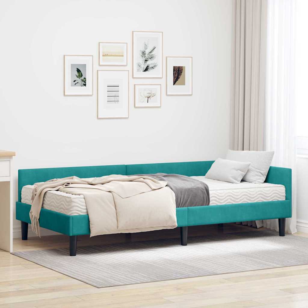 vidaXL Hoekbedframe met Matras Anders 2 pcs Blauw Fluweel