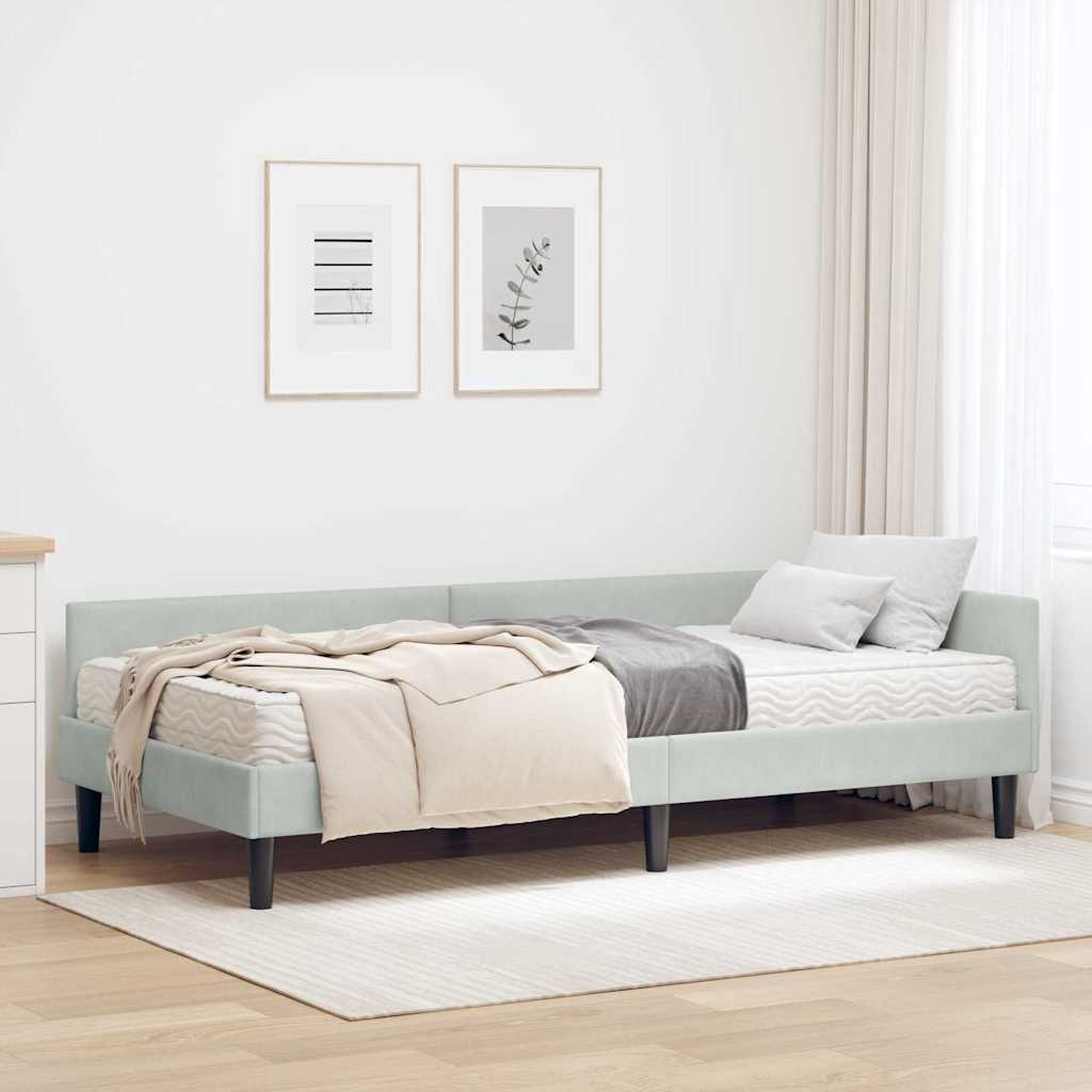 vidaXL Hoekbedframe met Matras Anders 2 pcs Blauw Fluweel