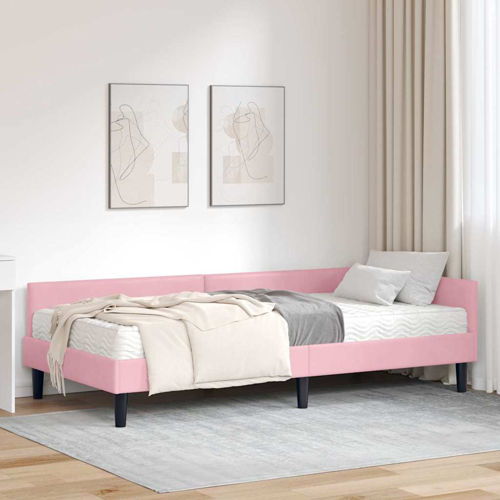 vidaXL Hoekbedframe met Matras Anders 2 pcs Blauw Fluweel