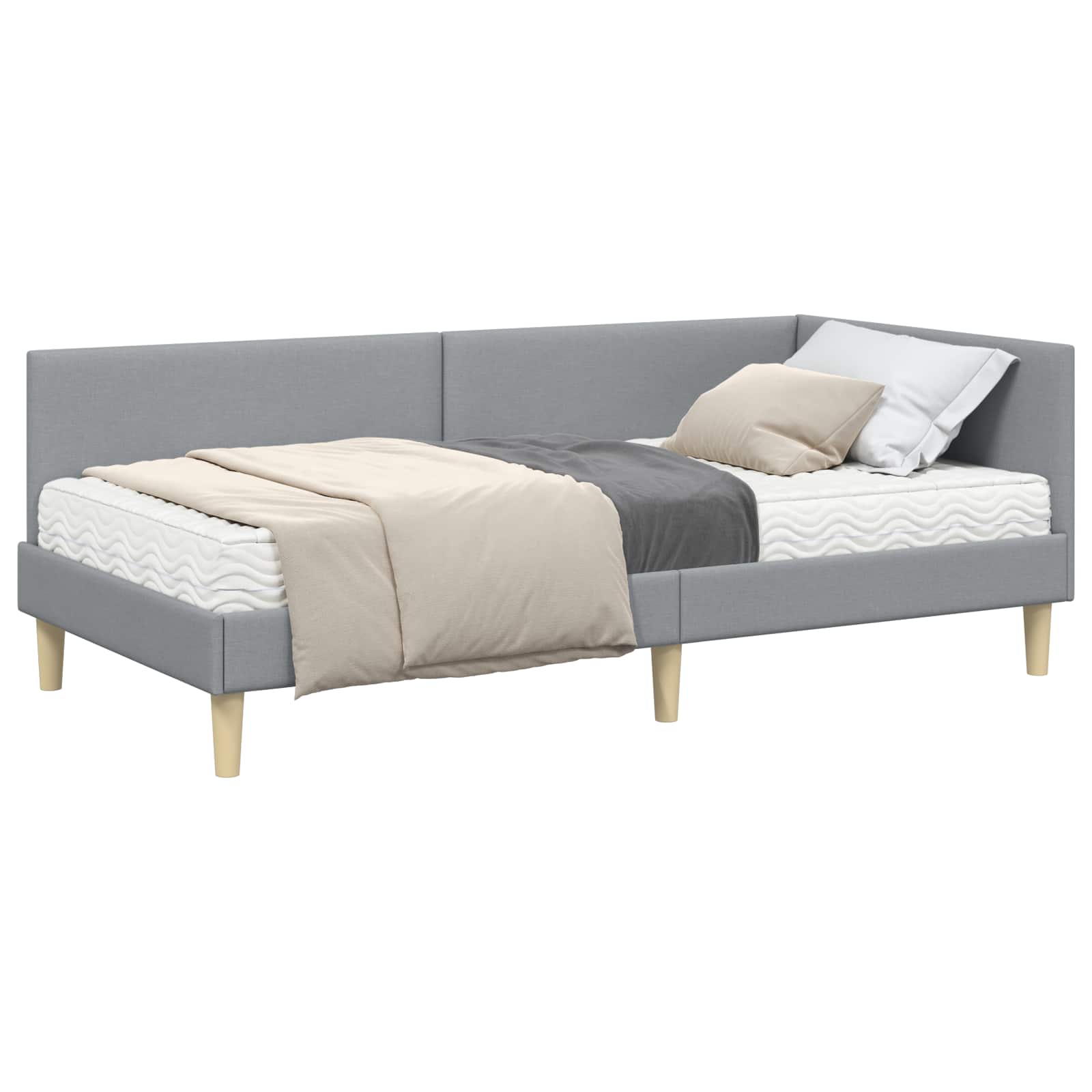 vidaXL Hoekbedframe met Matras Anders 2 pcs Lichtgrijs Stof