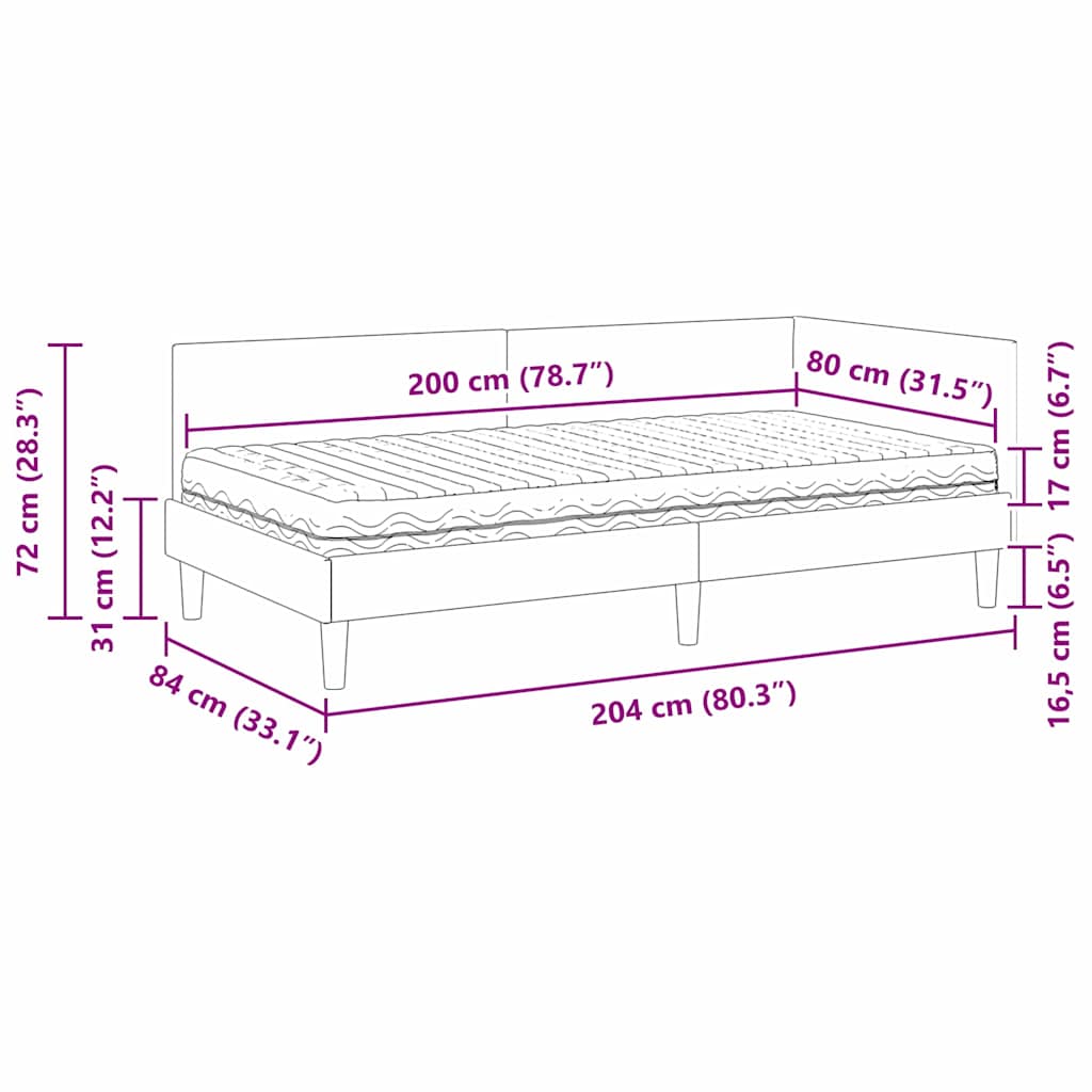 vidaXL Hoekbedframe met Matras Anders 2 pcs Blauw Fluweel