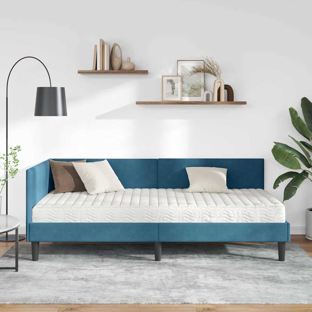 vidaXL Hoekbedframe met Matras Anders 2 pcs Blauw Fluweel