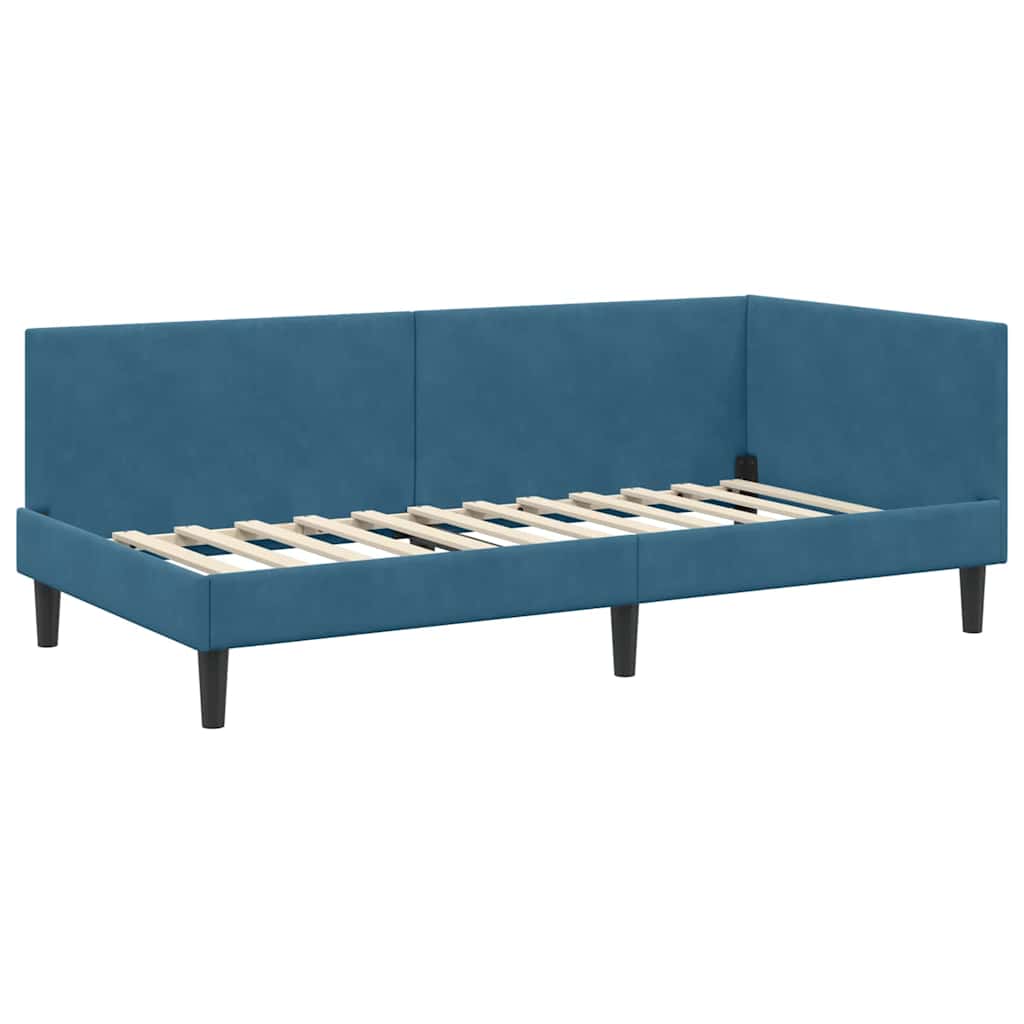 vidaXL Hoekbedframe met Matras Anders 2 pcs Blauw Fluweel