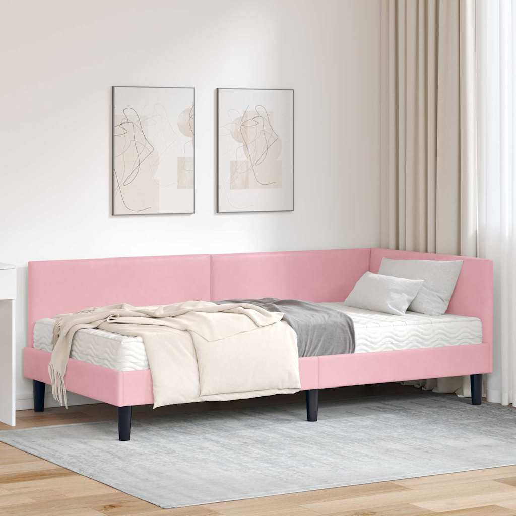 vidaXL Hoekbedframe met Matras Anders 2 pcs Blauw Fluweel