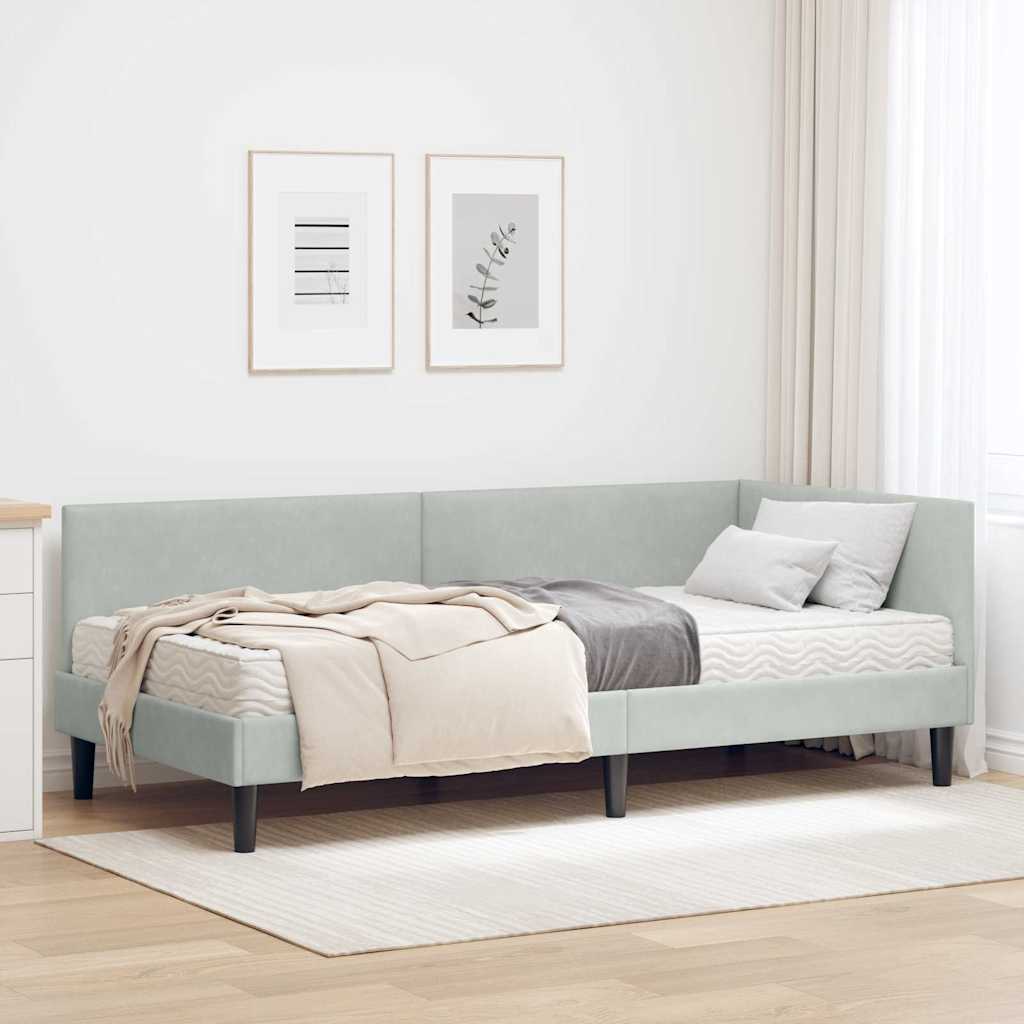 vidaXL Hoekbedframe met Matras Anders 2 pcs Blauw Fluweel