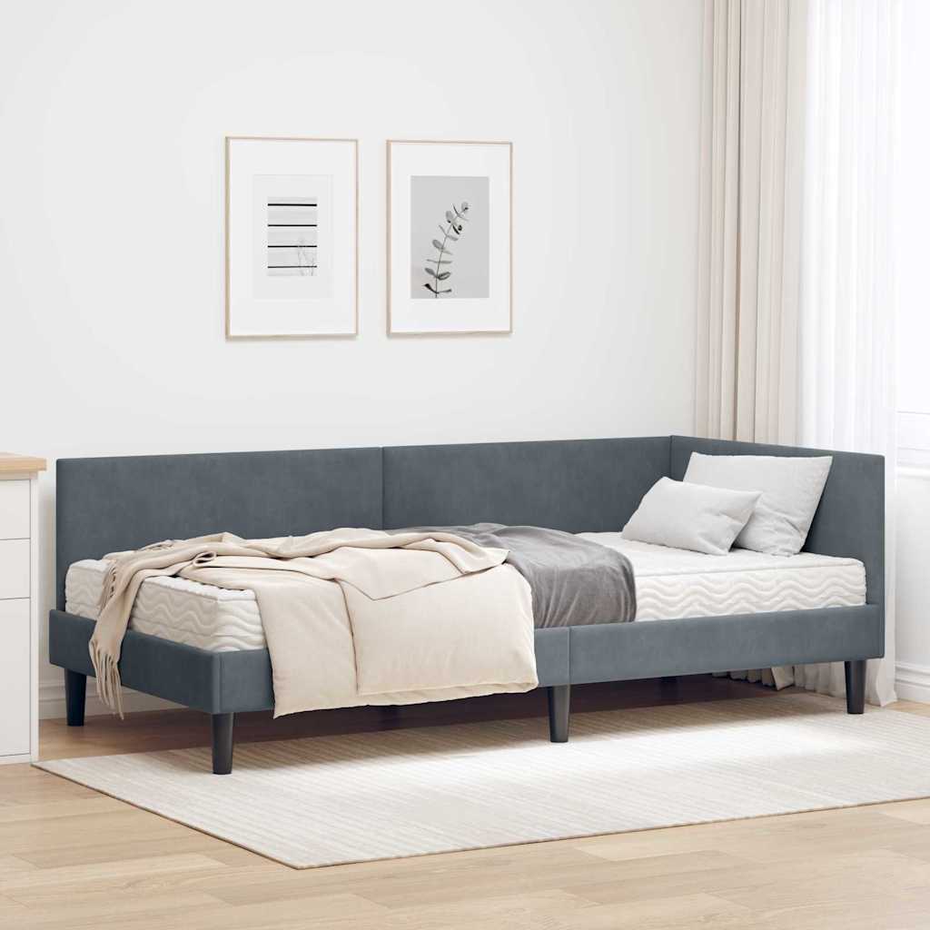vidaXL Hoekbedframe met Matras Anders 2 pcs Blauw Fluweel