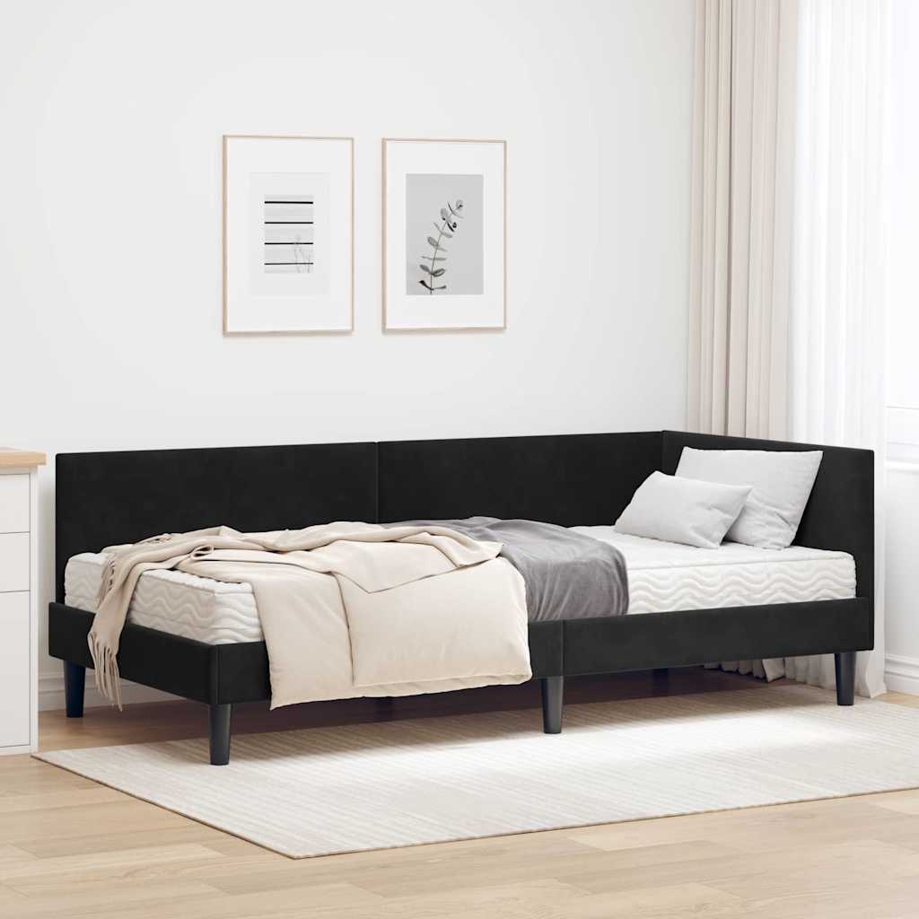 vidaXL Hoekbedframe met Matras Anders 2 pcs Blauw Fluweel