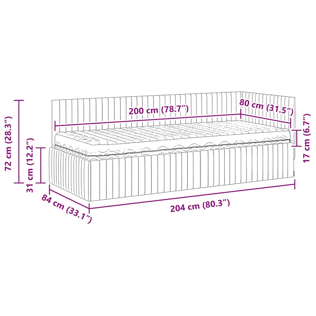 vidaXL Hoekbedframe met Matras met hoofdeinde 2 pcs Blauw Fluweel