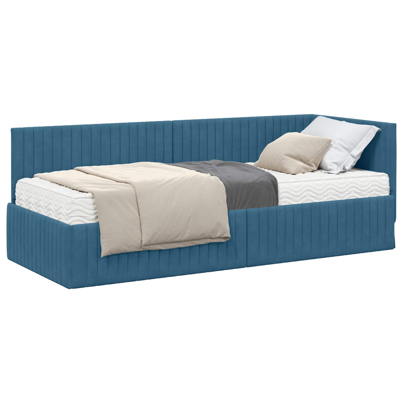 vidaXL Hoekbedframe met Matras met hoofdeinde 2 pcs Blauw Fluweel