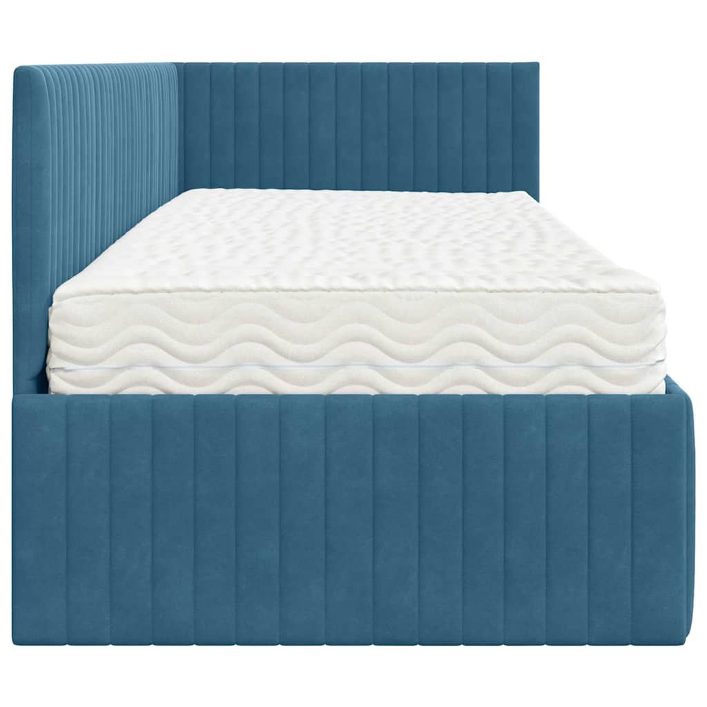 vidaXL Hoekbedframe met Matras met hoofdeinde 2 pcs Blauw Fluweel