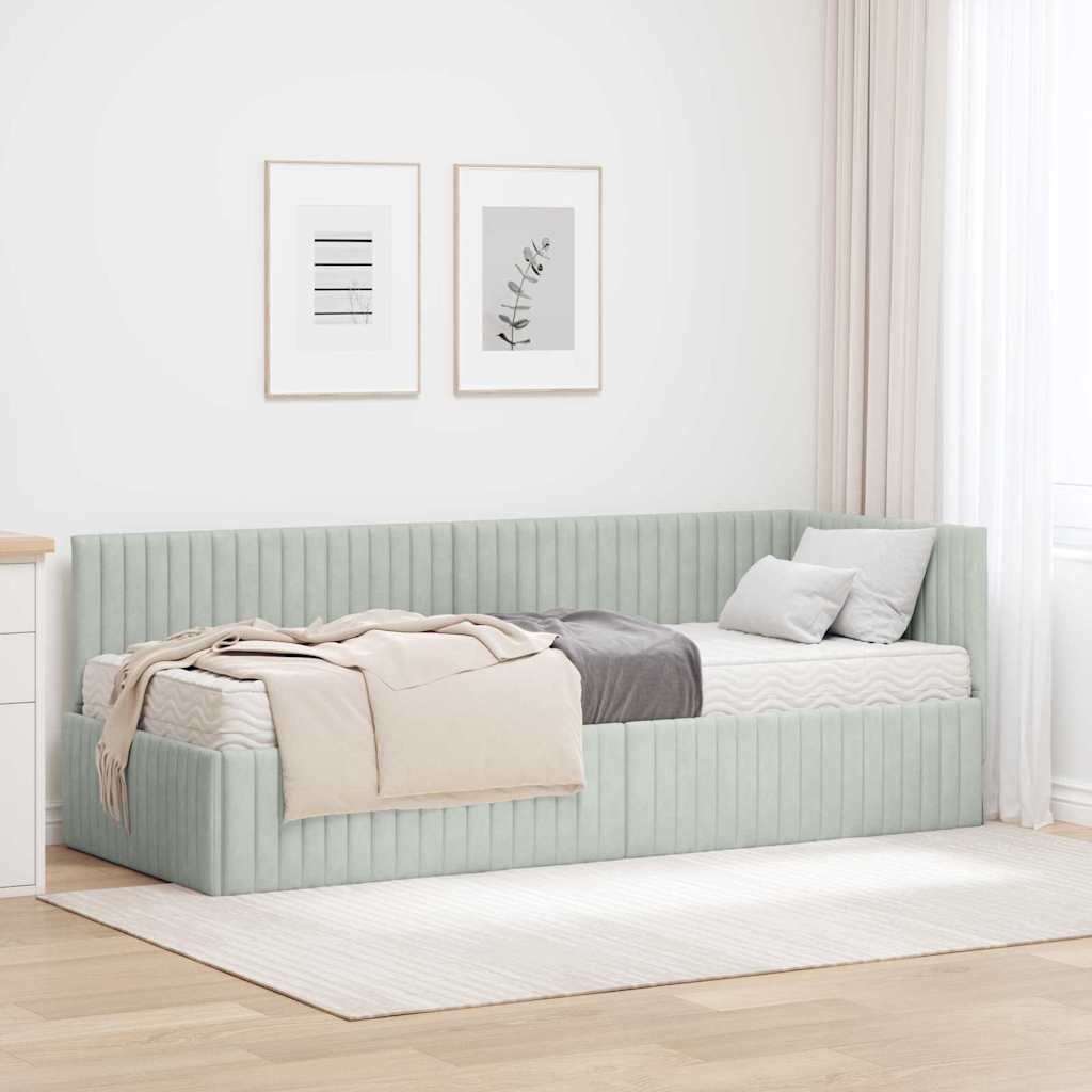 vidaXL Hoekbedframe met Matras met hoofdeinde 2 pcs Blauw Fluweel