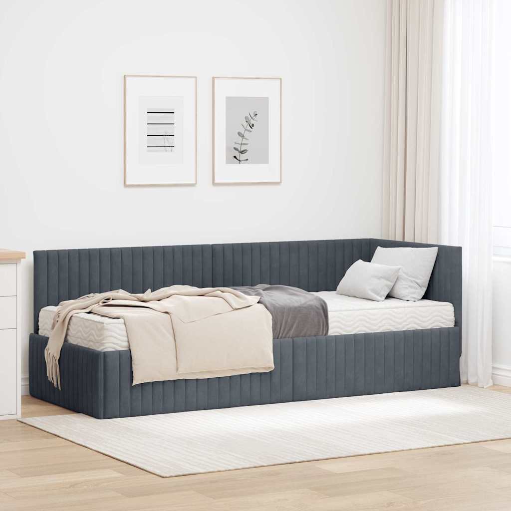 vidaXL Hoekbedframe met Matras met hoofdeinde 2 pcs Blauw Fluweel