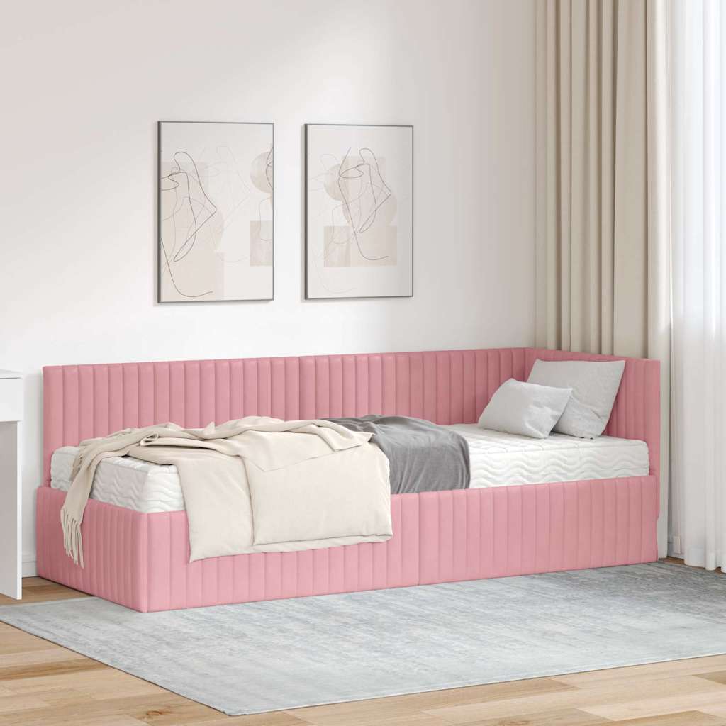 vidaXL Hoekbedframe met Matras met hoofdeinde 2 pcs Blauw Fluweel