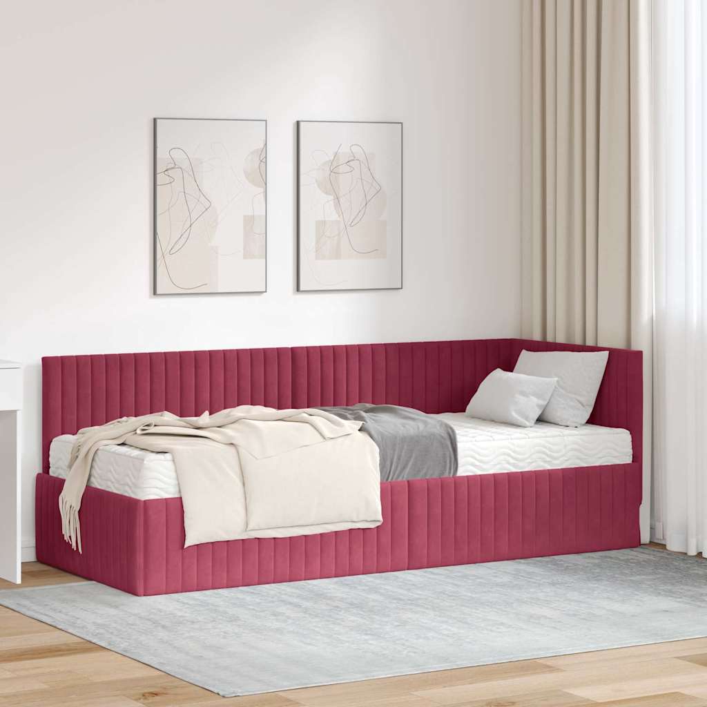 vidaXL Hoekbedframe met Matras met hoofdeinde 2 pcs Blauw Fluweel