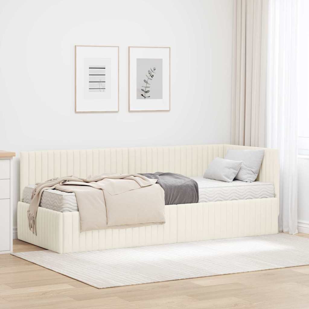 vidaXL Hoekbedframe met Matras met hoofdeinde 2 pcs Blauw Fluweel