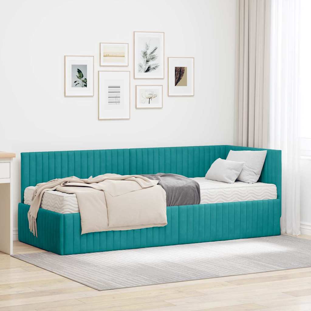vidaXL Hoekbedframe met Matras met hoofdeinde 2 pcs Blauw Fluweel