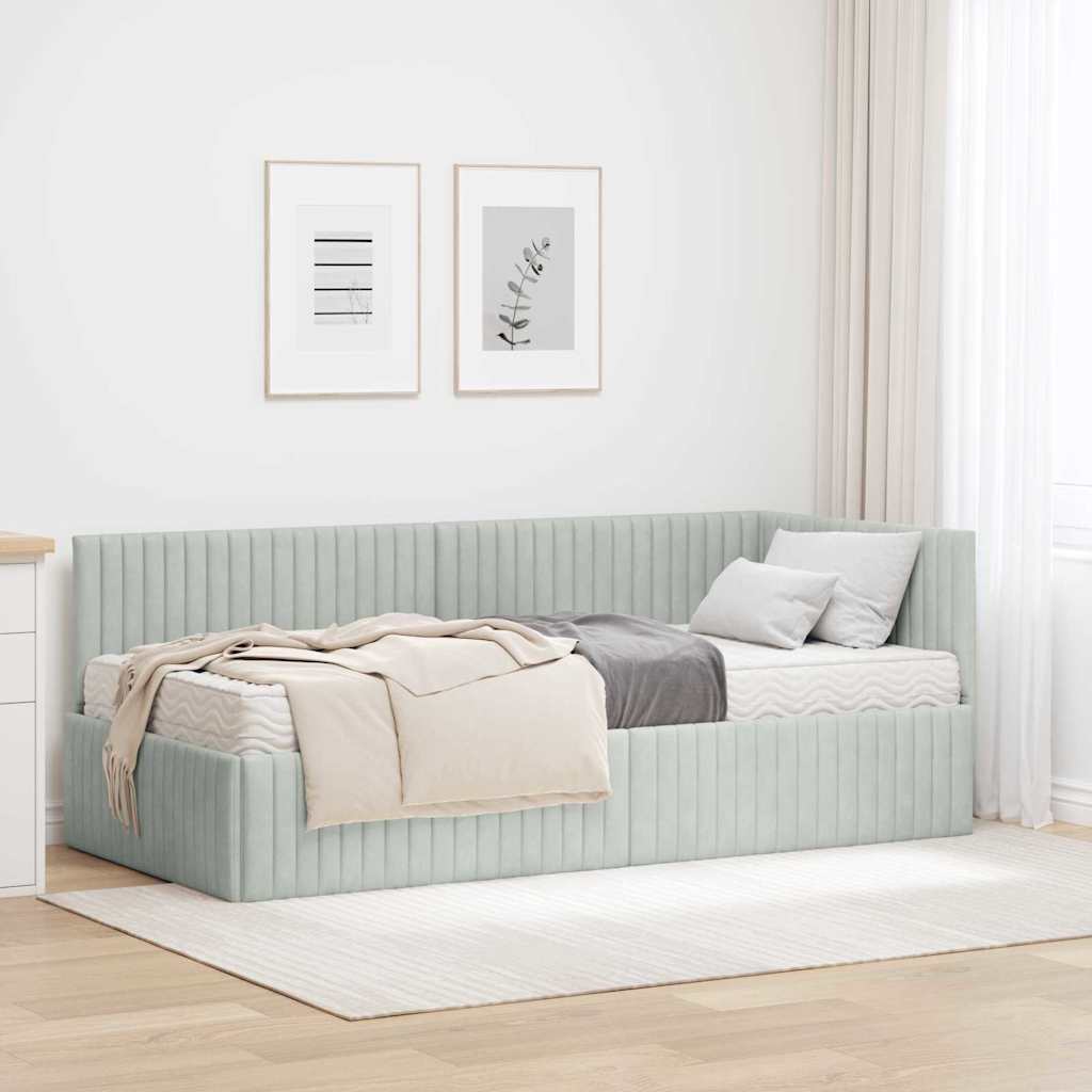 vidaXL Hoekbedframe met Matras met hoofdeinde 2 pcs Blauw Fluweel