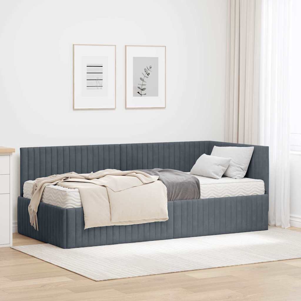 vidaXL Hoekbedframe met Matras met hoofdeinde 2 pcs Blauw Fluweel