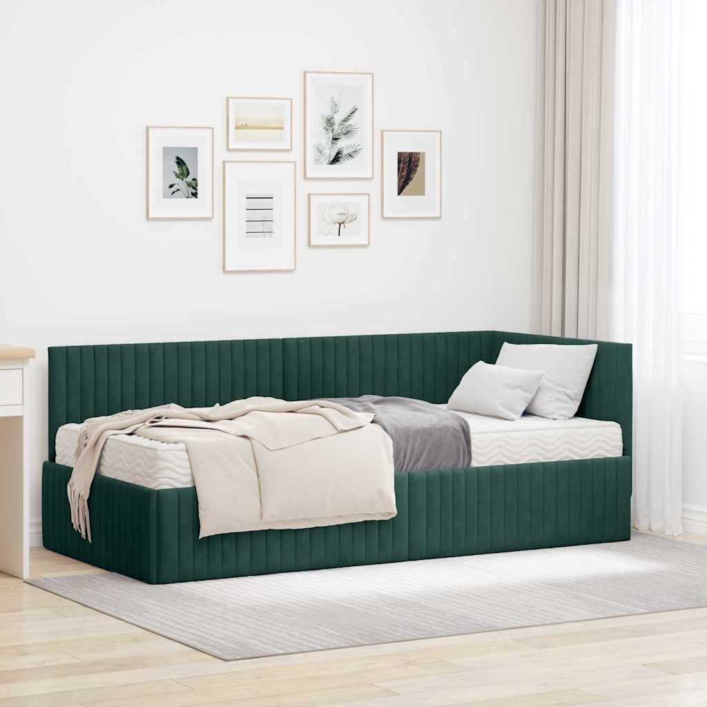 vidaXL Hoekbedframe met Matras met hoofdeinde 2 pcs Blauw Fluweel