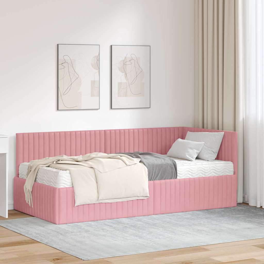 vidaXL Hoekbedframe met Matras met hoofdeinde 2 pcs Blauw Fluweel