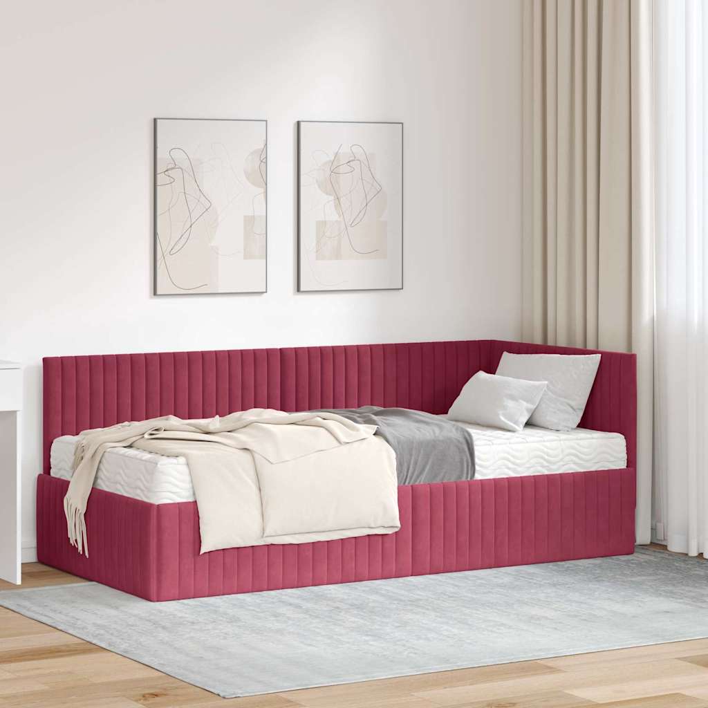 vidaXL Hoekbedframe met Matras met hoofdeinde 2 pcs Blauw Fluweel