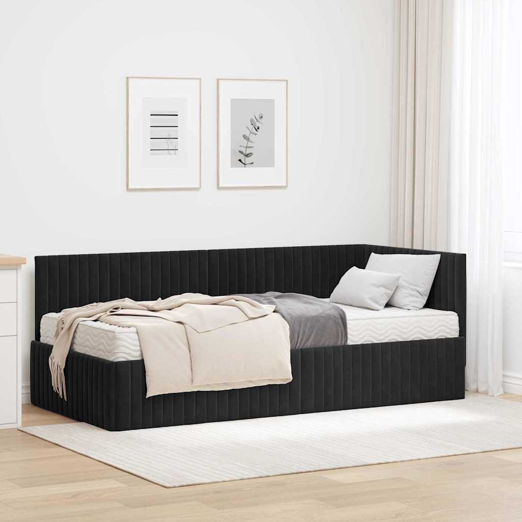 vidaXL Hoekbedframe met Matras met hoofdeinde 2 pcs Blauw Fluweel