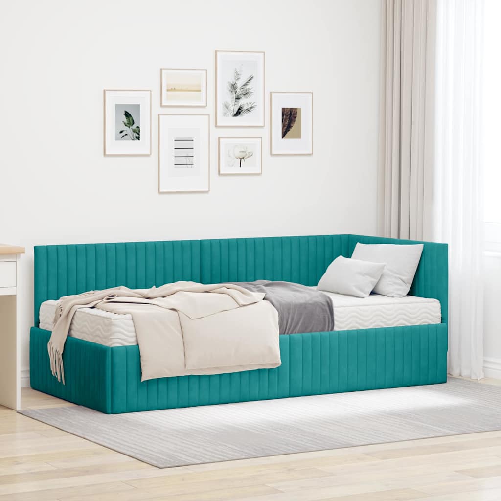 vidaXL Hoekbedframe met Matras met hoofdeinde 2 pcs Blauw Fluweel